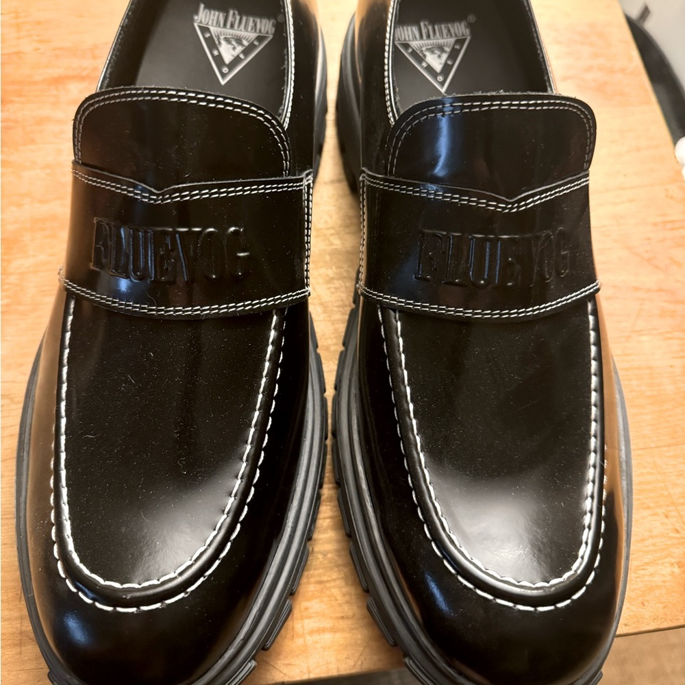 Fluevog unisex platform black loafers size 13